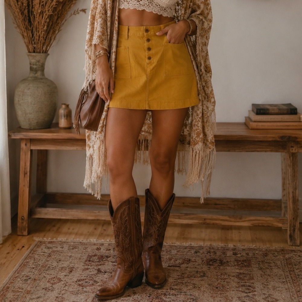 Gap Khakis Mustard Yellow Button Front Mini Skirt High Waist Utility Size 14 zz
